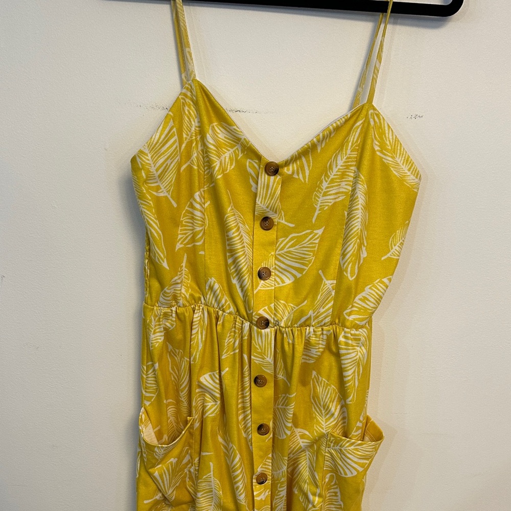 Sunny Yellow Leaf Print Midi Dress - Picture 3 of 5